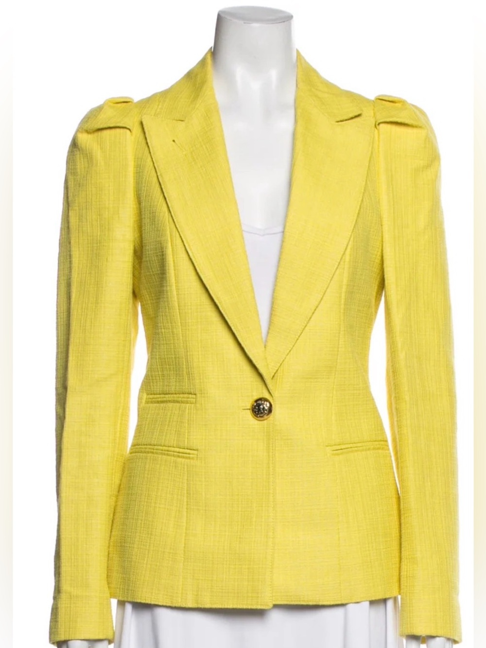 Smythe Yellow Box Pleat ‘Mildred’ Blaxer Pointed Collar Puff Sleeve Size 8